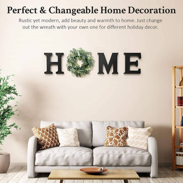 MAYICIVO Wood Home Sign for Wall Decor, Wooden Home Letters with Wreath Artificial Eucalyptus Modern Decorative Hanging Farmhouse Home Sign - Imported from UK